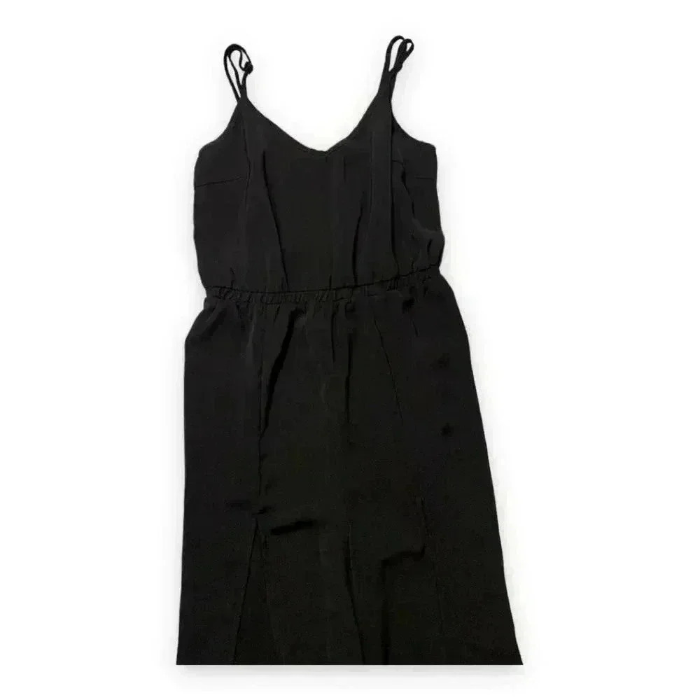 NUDE Wide-Leg Black High Leg Slits Sleeveless V-Neck Empire Waist Jumpsuit - Picture 6 of 6